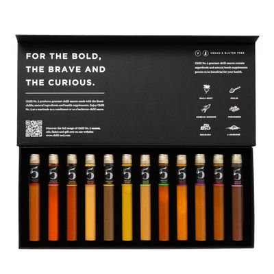 Chilli No. 5 | Passport Piccant Sauce Set - 12x25ml Glass Vials, World Flavors Gift Set, Exclusive Chilli Blend, Healthy Superfoods, Vegan, Gluten-Free, No Artificial Flavourings