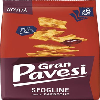 Gran Pavesi Cracker Le Sfogline Gusto Barbecue, Baked, Savory and Crispy Snack, Palm Oil Free, Pack of 6 Single Portions 30 g
