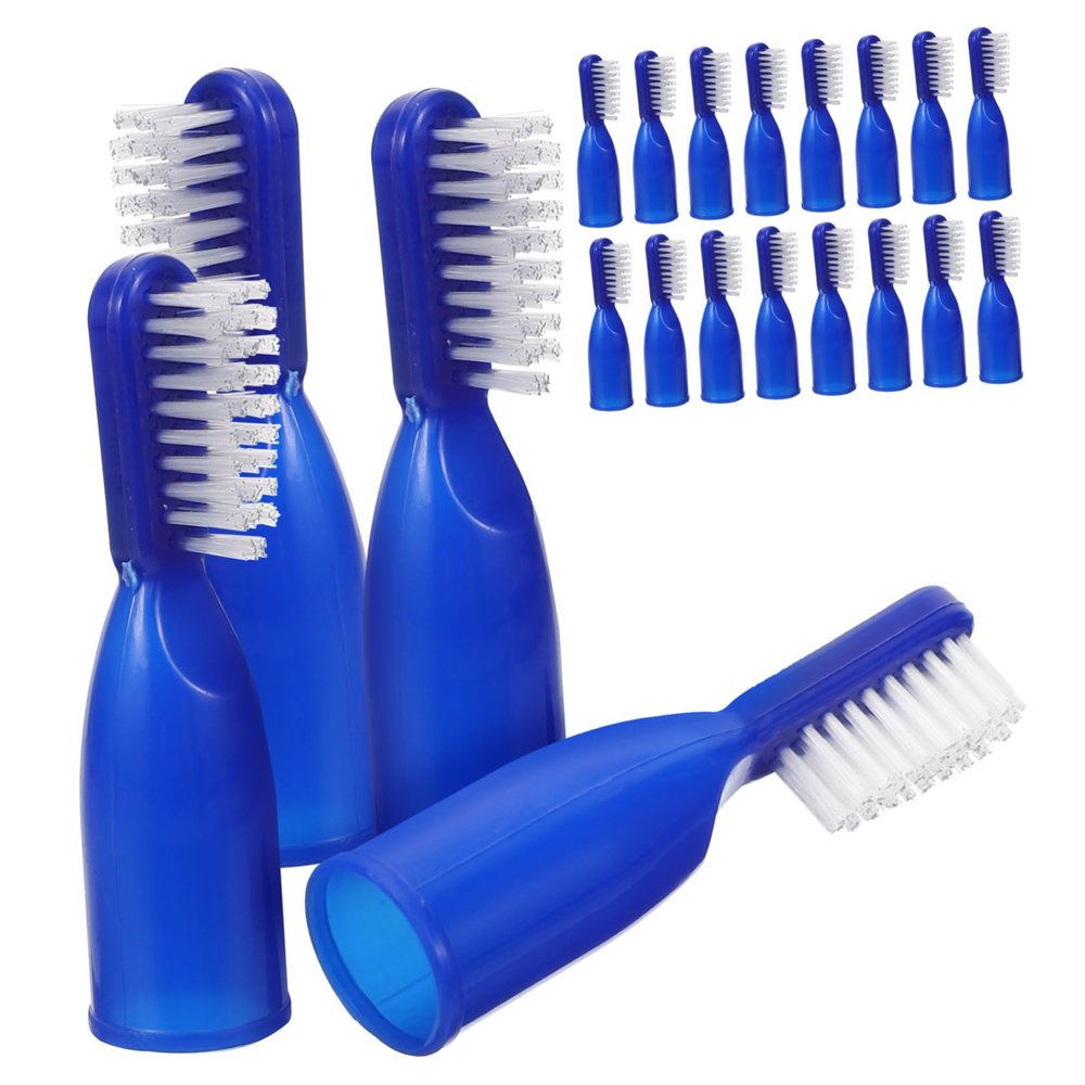 Gogogmee Mini Finger Toothbrush Set 20pcs Blue, Small Portable Prison Teeth Brush with Safety Half-Finger Design for Oral Care and Travel Use