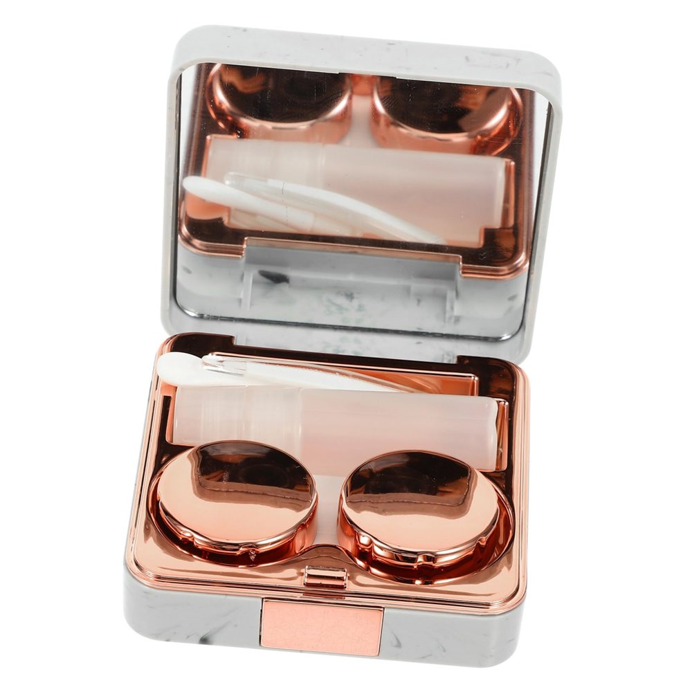 BCOATH Compact Marble Case for Contacts Travel Lens Holder Mirror Portable Organizer
