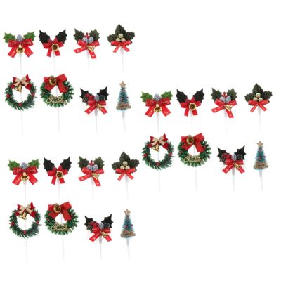 IMIKEYA 24pcs Chic Christmas Cake Toppers Mixed Lovely Cupcake Decor for Party Supplies for Christmas Cake Decorations and Holiday Celebrations Random Style