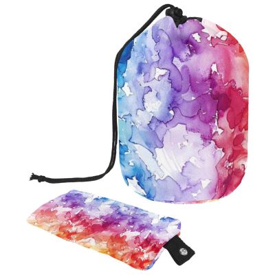 Travel Cosmetic Bags Bucket Makeup Bag, Colorful Rainbow Watercolor Women Portable Foldable Cases, Multifunctional Toiletry Bucket Bags Round Organizer Storage