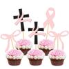 Cyodoos 24 PCS Breast Cancer Awareness Cupcake Toppers Glitter Pink Ribbon Perfect for Breast Cancer Awareness Party Cake Decorations view 1