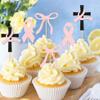 Cyodoos 24 PCS Breast Cancer Awareness Cupcake Toppers Glitter Pink Ribbon Perfect for Breast Cancer Awareness Party Cake Decorations view 2