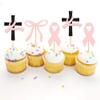 Cyodoos 24 PCS Breast Cancer Awareness Cupcake Toppers Glitter Pink Ribbon Perfect for Breast Cancer Awareness Party Cake Decorations view 4