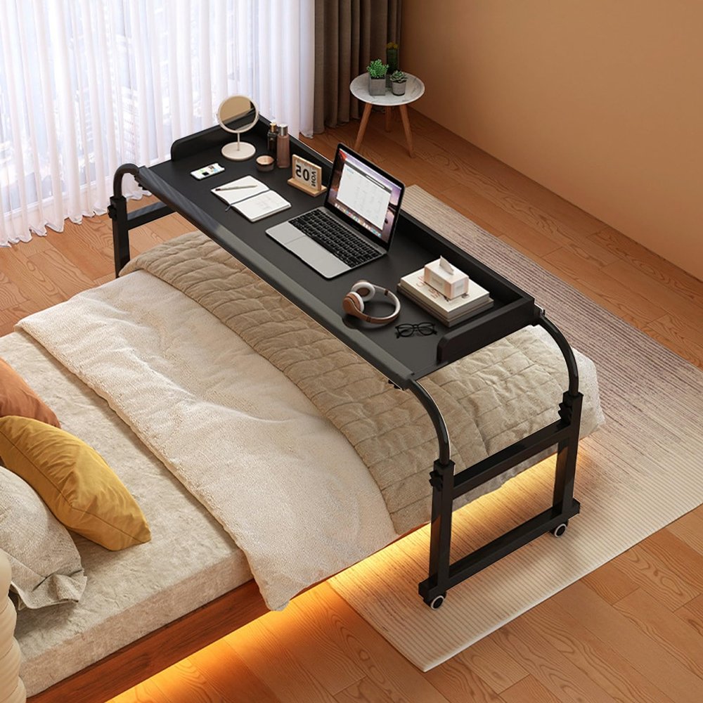 KHLMSRXJ Overbed Table with Wheels, Over Bed Desk, Extendable Rolling Overbed Table, Height and Length Adjustable Mobile Table, Mobile Queen Size Bed Table, for Hospital and Home