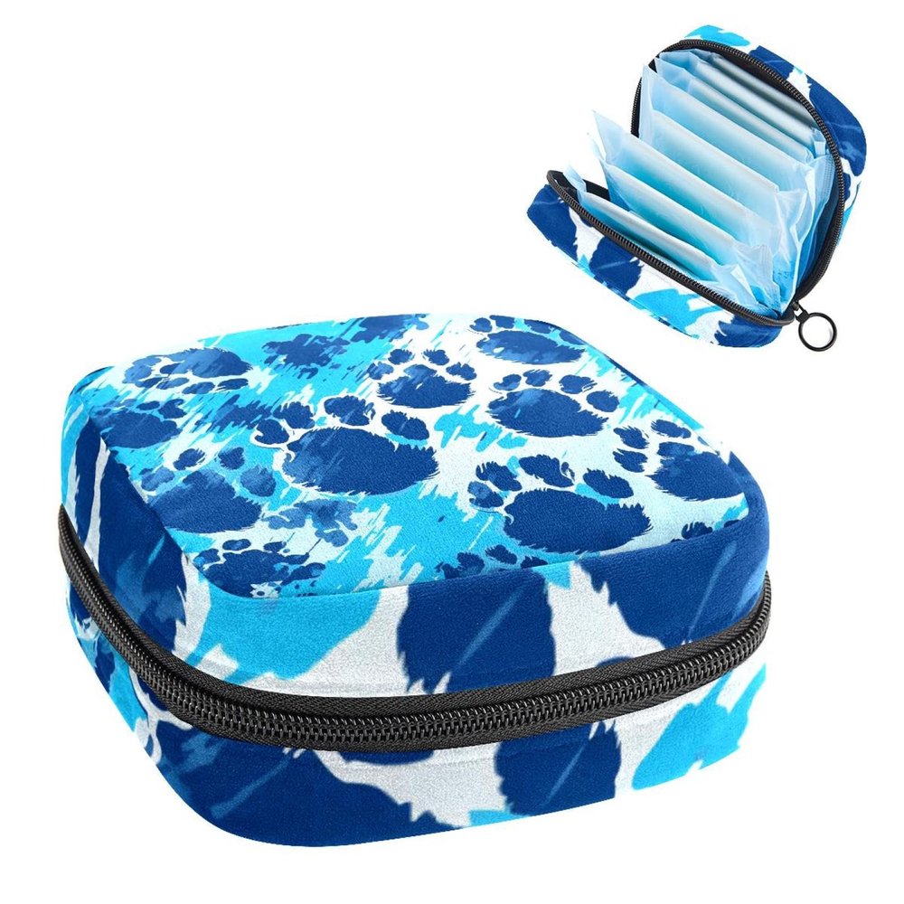 Abstract Dog Cat Paw Prints-1327 First Period Kit for Girls, Tampon Pantyliners Menstrual Purse, Nursing Pad Holder with Zipper, Sanitary Collect Napkin Bag Organizer