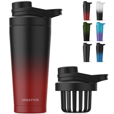 Stainless Steel Shaker Bottle with Noise-Free Design - Patented 24 oz Insulated Metal Shakers Bottles Cup for Protein Mixes and Pre Workout 100% Leak Proof (Dark Flame)