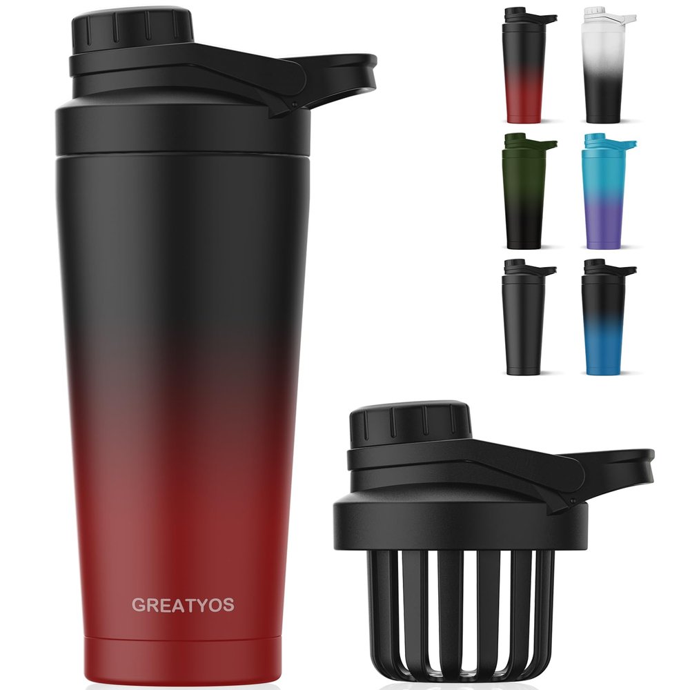 Stainless Steel Shaker Bottle with Noise-Free Design - Patented 24 oz Insulated Metal Shakers Bottles Cup for Protein Mixes and Pre Workout 100% Leak Proof (Dark Flame)