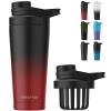 Stainless Steel Shaker Bottle with Noise-Free Design - Patented 24 oz Insulated Metal Shakers Bottles Cup for Protein Mixes and Pre Workout 100% Leak Proof (Dark Flame) view 1