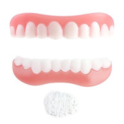 Care Spring Snap on Veneers Dentures 1 Pair Cosmetic Veneers Teeth, Fake Tooth Whitening Artificial Teeth Denture Top And Bottom Set, Temporary Teeth Repair Kit for Women & Men Instant Confident Smile