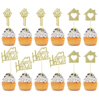 24 Pcs Sweet Home Cupcake Toppers Gold Glitter Key New Home Cupcake Picks Housewarming Party Decorations House Warming Decoration Party Housewarming Cake Decorations Housewarming Party Favors