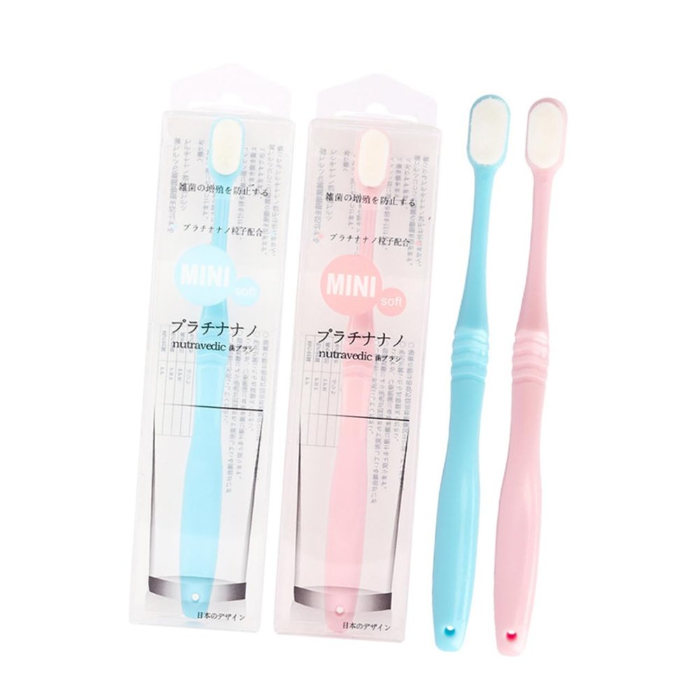 Anneome Ultra Soft Toothbrush 2pcs Set for Daily Use with Long Handle Gum Care Tooth Cleaning Tool Blue Pink for Sensitive Gums and Postpartum Oral Hygiene