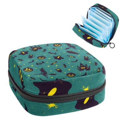 Sanitary Napkin Storage Bag, Portable Menstrual Cup Pouch, First Period Bag for Women Girls, Happy Halloween-303 Zipper Menstruation Padded Purser
