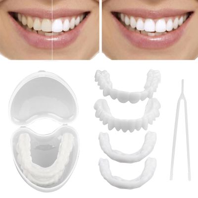 Giural Instant Veneers Dentures, 2 Pairs Fake Teeth Veneers, Snap on Veneers False Teeth, Clip in Veneers Teeth, Clip on Veneers Top and Bottom Snap on Dentures for Men Women Cover Imperfect Teeth
