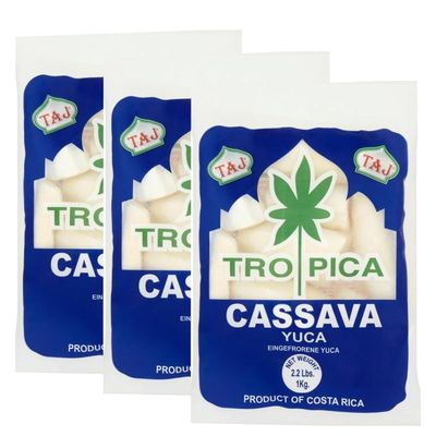 Taj Tropica Family Cassava Whole (1kg) - Fresh Frozen, Perfect for Traditional Recipes and Spicy Snacks, Frozen Snacks (Pack of 3)