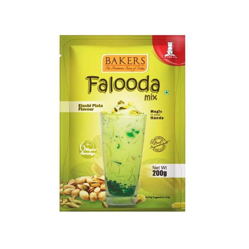 BAKERS Elachi Pista Flavoured Falooda Powder, No Sugar Needed Instant Falooda Premix - 200g (Pack Of 3)