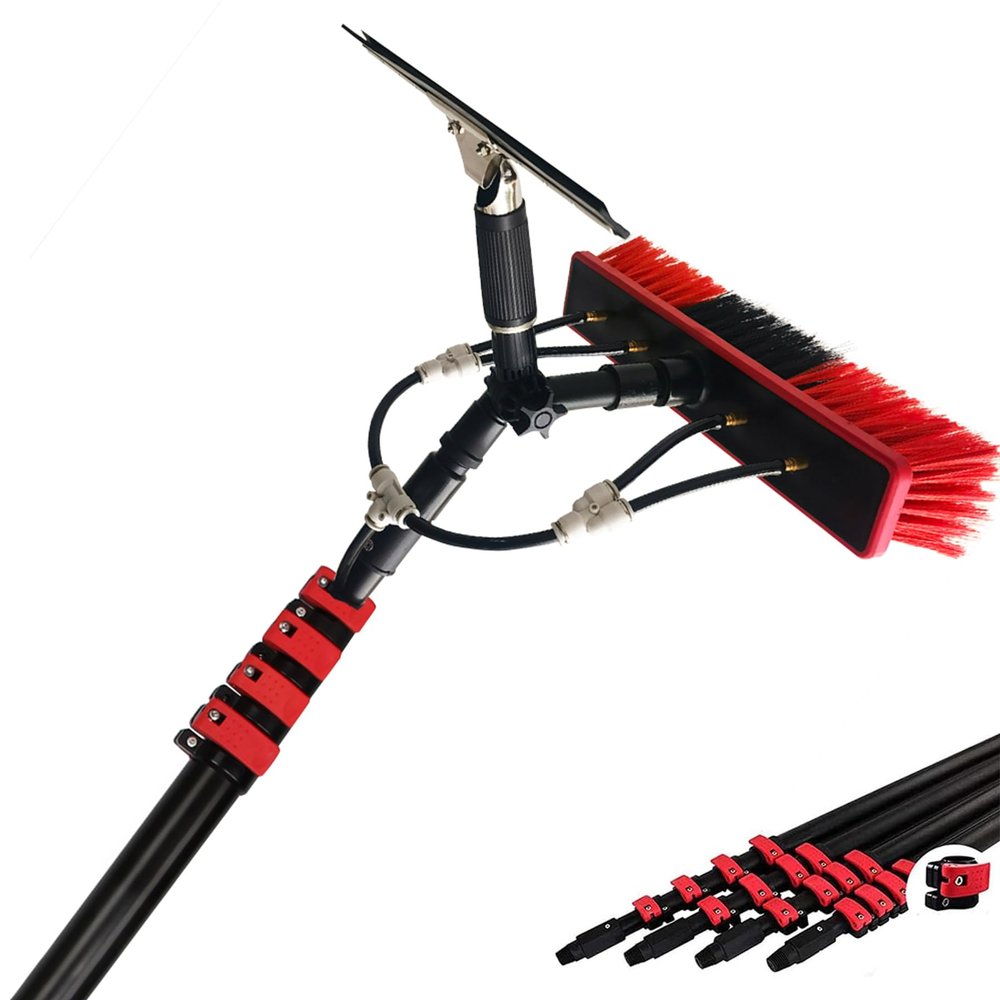 FJZFU Water-Carrying Telescopic Rod, Window Cleaning Brush with Squeegee, Telescopic Window Cleaner Easy to Install Water Fed Pole for Roof Solar Cleaning,Universal Washing Brush, Photovoltaic.