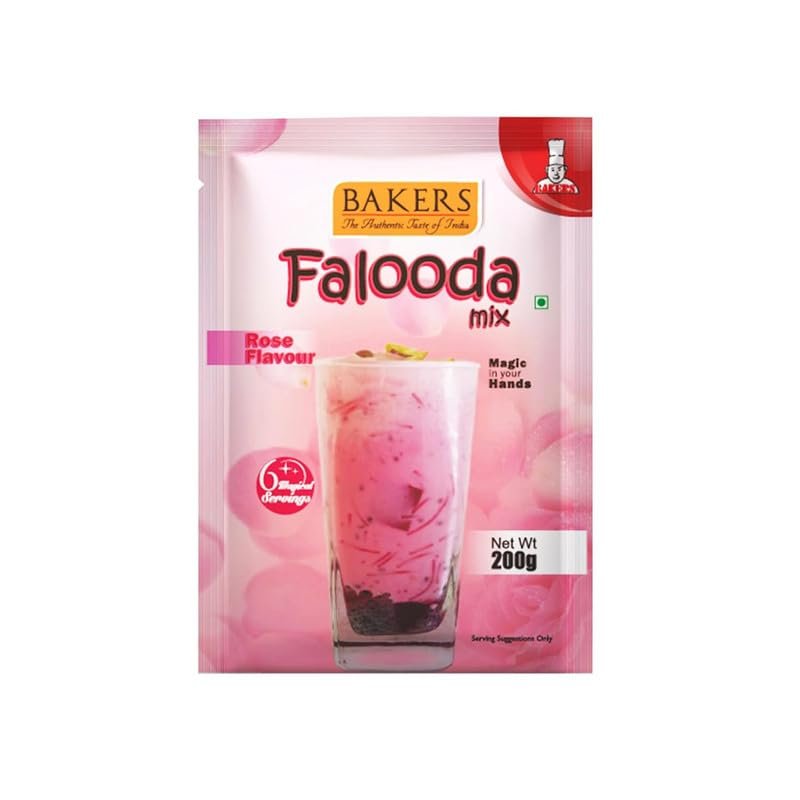 BAKERS Rose Flavoured Falooda Powder, No Sugar Needed Instant Falooda Premix - 200g (Pack Of 3)