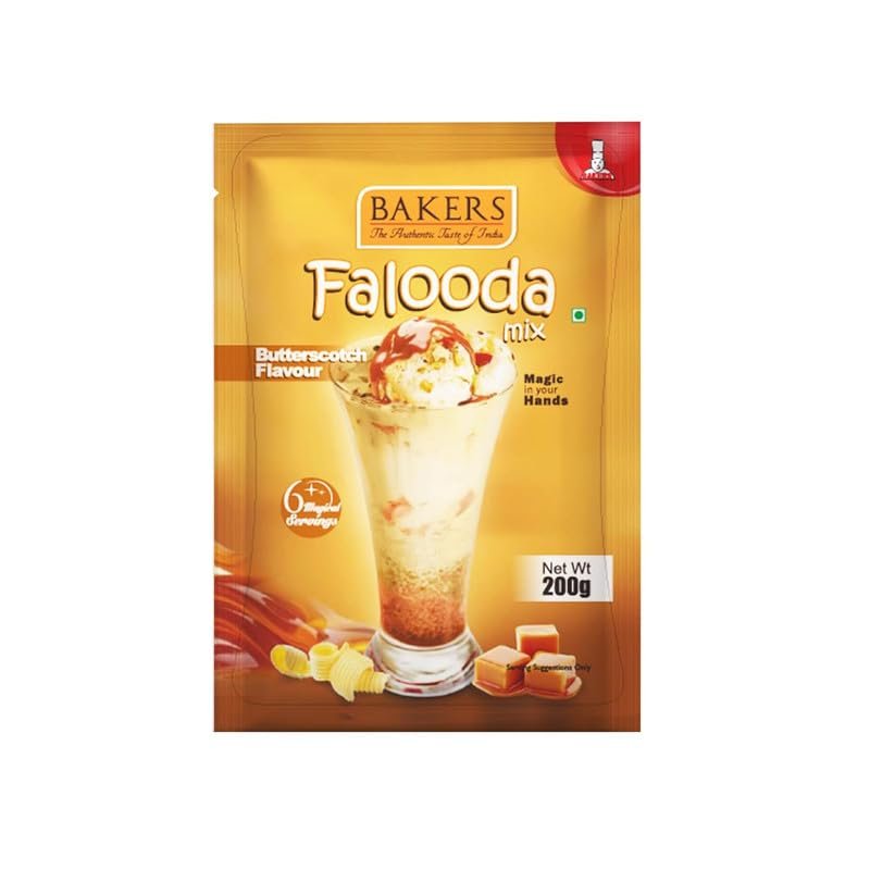 BAKERS Butter Scotch Flavoured Falooda Powder, No Sugar Needed Instant Falooda Premix - 200g (Pack Of 3)