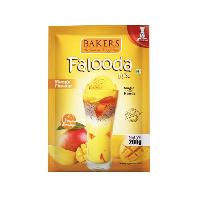 BAKERS Mango Flavoured Falooda Powder, No Sugar Needed Instant Falooda Premix - 200g (Pack Of 3)