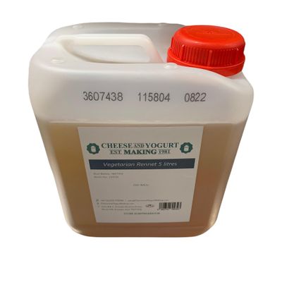 Vegetarian Liquid Rennet - 5L, Suitable for All Cheese, GM-free Rennet, Cheese Making Ingredient, Cheese Curdling Agent