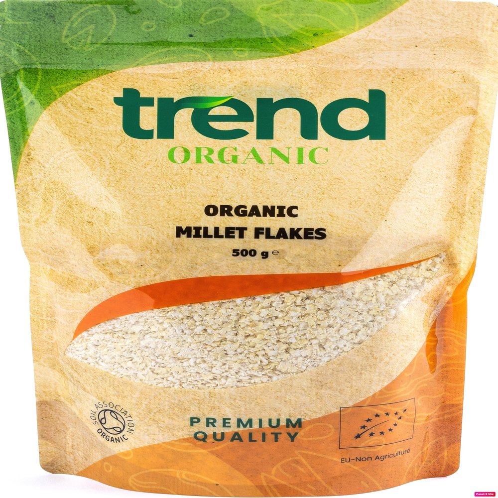 Trend Organic Millet Flakes, 500g  Perfect for Nutrtious and Delicious Breakfast, Cooking, Snacking - Certified Organic, Vegan, GMO-Free, No Additives No Preservatives, Raw