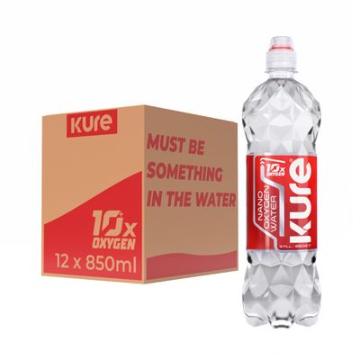 KURE OXYGEN WATER Multipack - Spring Water Supercharged with Nano Oxygen - Sports Cap - Non-carbonated - Oxygenated Water (850 ml (Pack of 12))