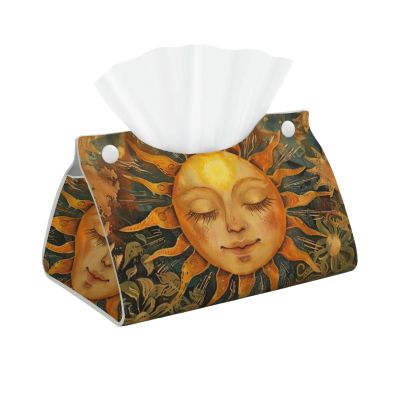 Sun with Eyes Closed Tissue Box Cover Tissue Box Holder Tissue Box Dispenser for Facial Tissue, Napkins, Dryer Sheets