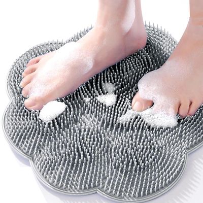 Defresit Larger Shower Foot Scrubber and Massager Mat with Non-Slip Suction Cups - Cleans, Exfoliates, Massages Feet Without Bending, Improves Foot Circulation, Relieves Tired Feet (Grey)