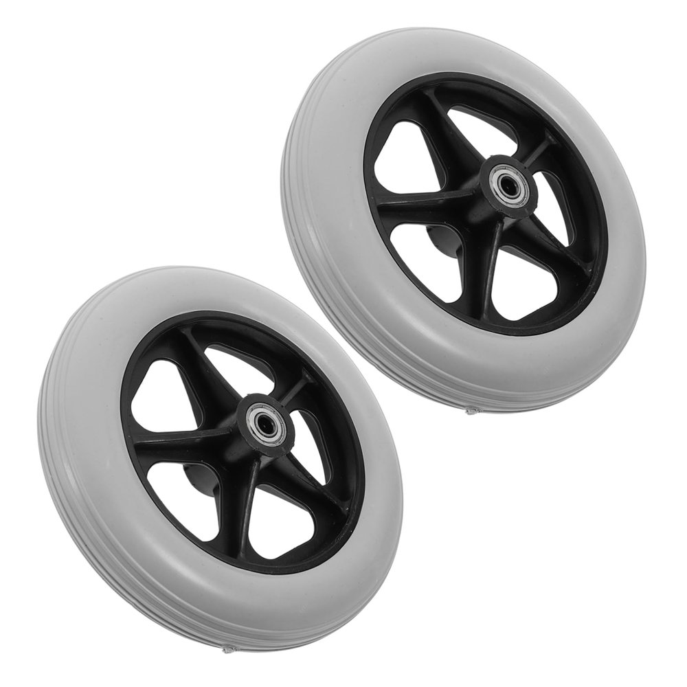 Parliky Wheelchair Front Wheels 8-inch Solid Universal Replacement Casters for Electric and Manual Wheelchairs, Wide Gray Non-inflatable Tires, 2pcs Sturdy Walker and Cart Accessories