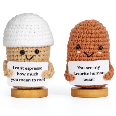 2 Pcs Coffee Gifts Mini Emotional Support Crochet Coffee Bean Set - Espresso Love And Favorite Human Bean, Cool Emotional Support Plush Gift for Latte Lover, Crochet Office Decor for Women Men