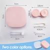 AIGOUT 2 PCS Travel Contact Lens Case with Mirror,Portable Travel Contact Lens Kit,Mini Contact Lens Holder Box with Tweezers & Suction Stick Blue Pink view 2