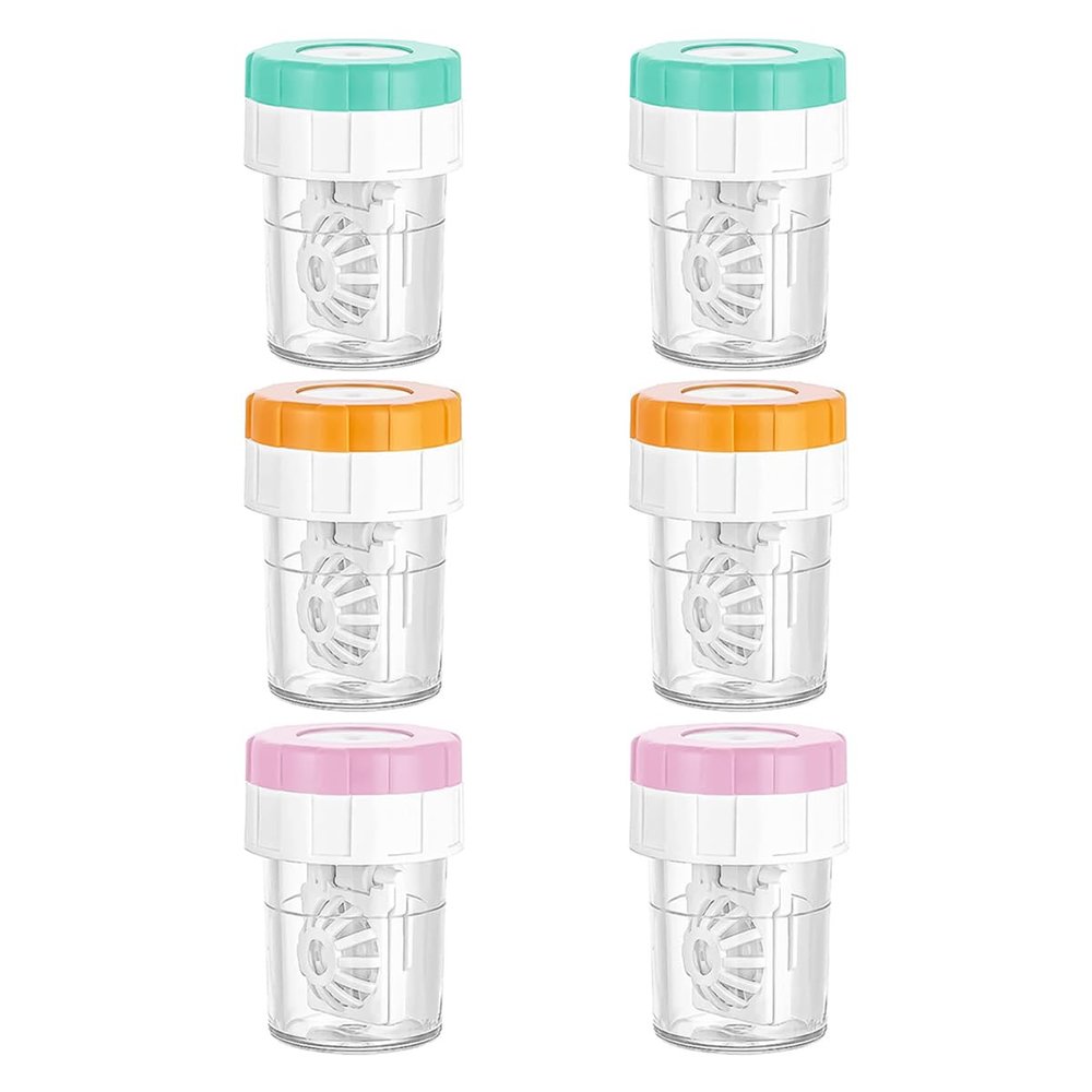 CENPEK Pack of 6 Portable Contact Lens Containers Reusable Mini Soaking Cases for Daily Use, Travel, and Manual Cleaning (3 Colors)