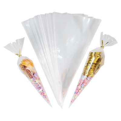 100Pcs Cellophane Cone Bags for Sweets, Sweet Cones Bags with Ties,13x25cm Party Cones Bags for Sweets, Triangle Transparent Sweet Cones for Snacks Popcorn Chocolates Candy