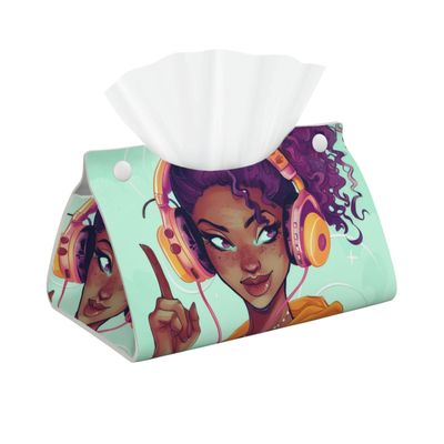 Fashion Girl with Purple Hair Tissue Box Cover, Facial Tissue Holder, Decorative Napkin Dispenser Organizer for Car, Home, Office Accessories