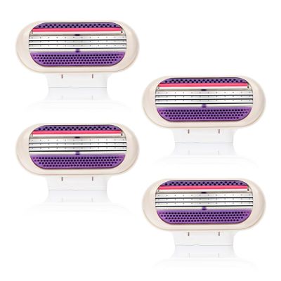 4 Pcs Venus Compatible Razor Blades, Snap Razor Refill for Women, 3-Layer Heads, Enhanced Smooth Shaving Performance, Purple