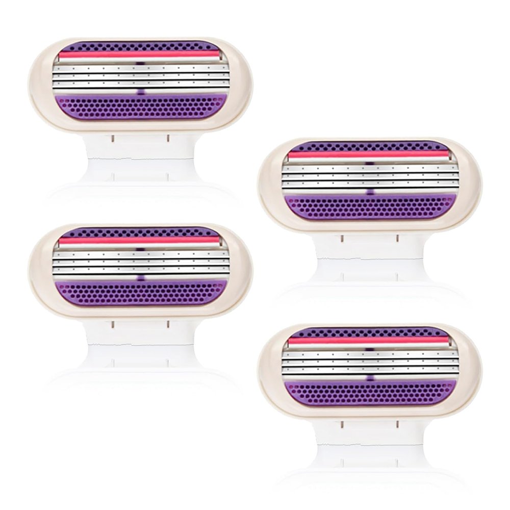 4 Pcs Venus Compatible Razor Blades, Snap Razor Refill for Women, 3-Layer Heads, Enhanced Smooth Shaving Performance, Purple