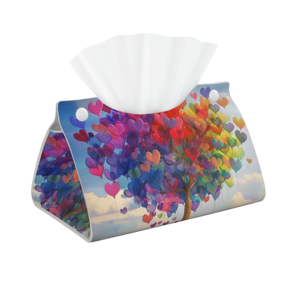 Abstract Colorful Tree with Hearts Tissue Box Cover Tissue Box Holder Tissue Box Dispenser for Facial Tissue, Napkins, Dryer Sheets