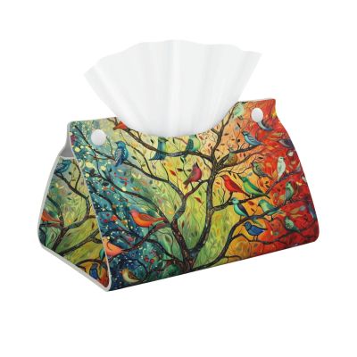 Colorful Birds in Tree Tissue Box Cover Tissue Box Holder for Living Room Kitchen Bathroom Toilet Table Desk Home Office Countertop Car