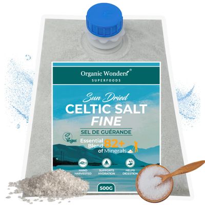 Organic Celtic Salt Fine (500g) | MAGNESIUM RICH | 100% Organic | UNREFINED | Rich in 82+ Essential Minerals | Sun Dried | Hand-Harvested in France by Organic Wonders