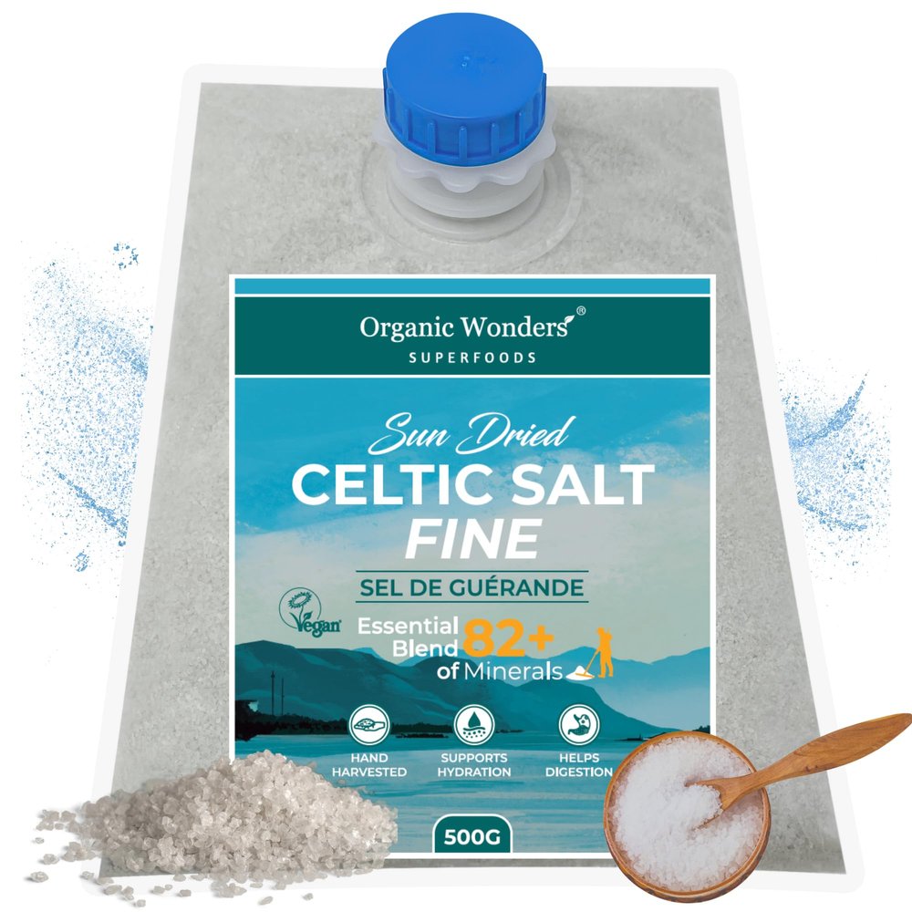 Organic Celtic Salt Fine (500g) | MAGNESIUM RICH | 100% Organic | UNREFINED | Rich in 82+ Essential Minerals | Sun Dried | Hand-Harvested in France by Organic Wonders