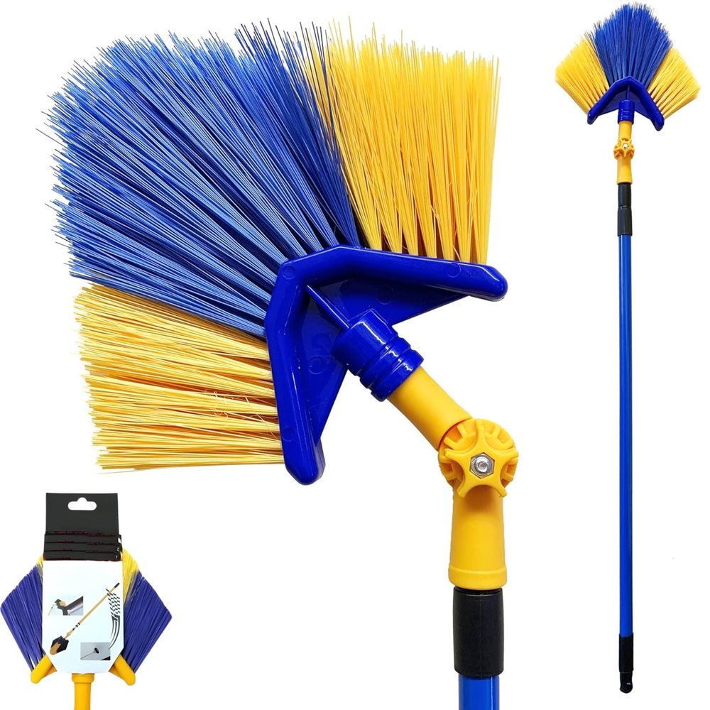 3M Angled Head Cobweb Brush with Extendable Telescopic Handle - 180 Swiveling Feather Duster for High Ceilings, Fans, Cornices - Washable & Adjustable 3M Length