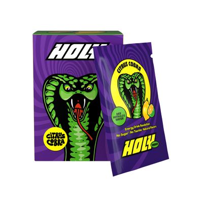 HOLY Energy Drink Powder 'Citrus Cobra' Citrus & Calamondin- Tasting Box 10 Servings Booster with Caffeine (NewCaff) & Green Tea Extract - Sugar-Free & Vegan with 100% Natural Fruit Flavours