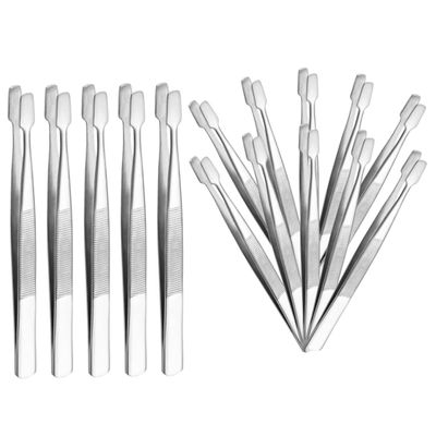 CORHAD Long Tweezers 15pcs Stainless Steel Flat Tip Tweezers for Eyebrow Shaping, Stamp Collecting and False Eyelash Curling