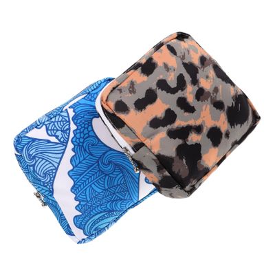 BCOATH 2pc Small Menstrual Pad Bag and Small Makeup Storage Bag Zipper, Portable Waterproof Tampon and Sanitary Napkin Pouch for Travel and Everyday Use, Leopard and Wave Pattern