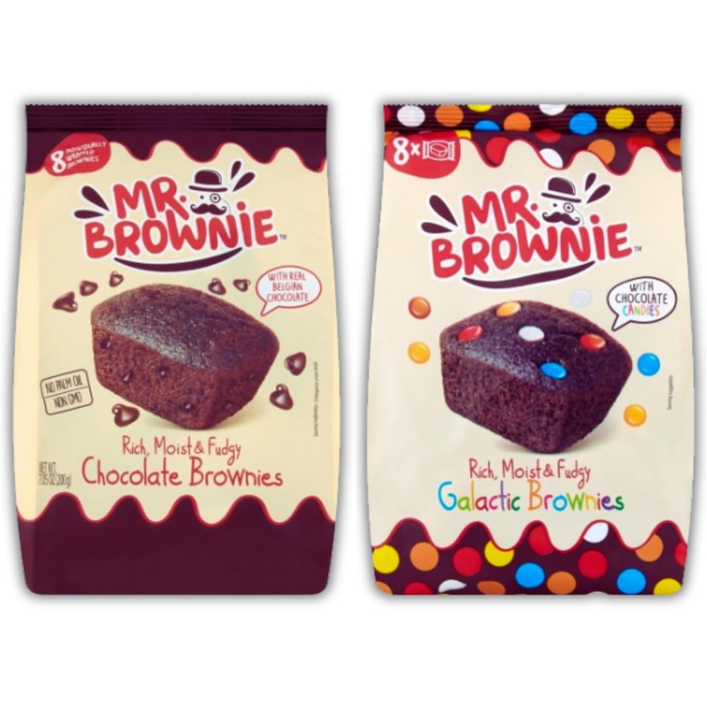 Mr Brownie Galactic brownies & Chocolate brownies - 16 Individually wrapped brownies, Halal Certified Rich, moist & fudgy, with Real Belgian Chocolate (Chocolate & Galactic, 2 x 200g)
