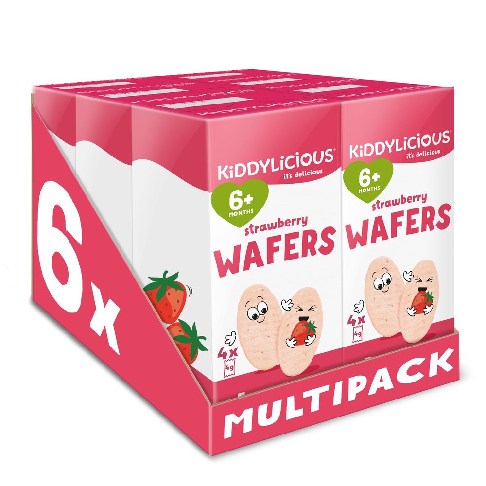 Kiddylicious Strawberry Mini Wafers - Gluten and Dairy Free Kids Snack - Suitable for 6+ Months - 6 x 4 Twin Packs