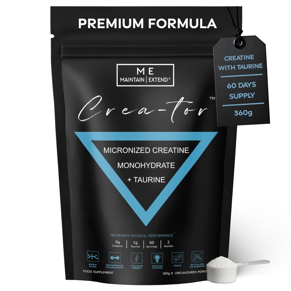 Creatine Monohydrate Powder with Taurine 360g, 5g Pure Creatine Powder + 1g Taurine per 6g, Unflavoured & Micronised, Easy Dissolve Vegan Creatine for Women and Men, Muscle Strength, 60 Servings