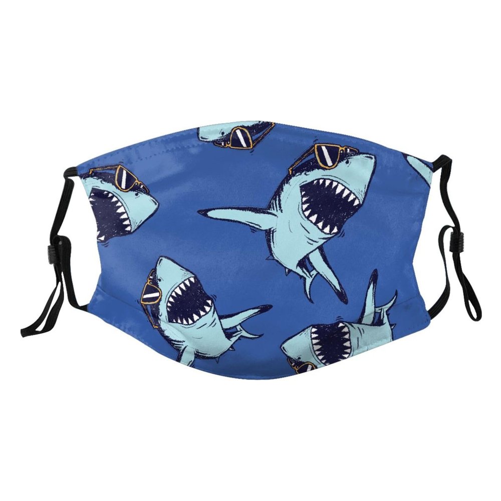 Reusable Cloth Face Mask,Cartoon Shark With Sunglasses Adult Washable Face Cover With Adjustable Earloops Nose Wire